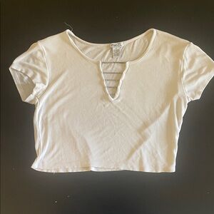 Rue21 White Ribbed Cut-Out Short Sleeve Tee